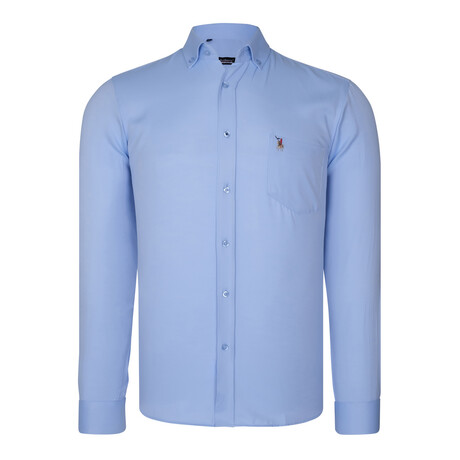 Front Pocket with Logo Button-Up // Blue (S)