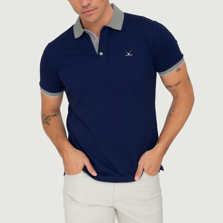 Brussels Short Sleeve Polo Shirt // Marine + Gray Melange (S)