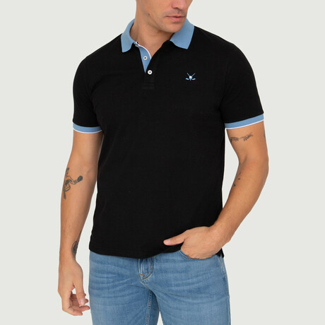 Brussels Short Sleeve Polo Shirt // Black + Blue (S)