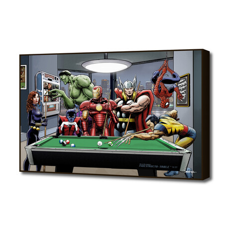 Afterhours: Marvel Superheroes Relax Playing Pool (20"L x 16"H Art Block Framed)