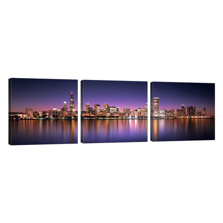 Reflection Of Skyscrapers In A Lake, Lake Michigan, Digital Composite, Chicago, Cook County, Illinois, USA // Panoramic Images (20"L x 60"W x 1.5"H)