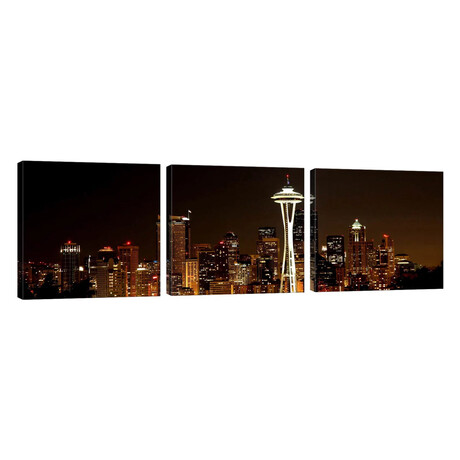 Seattle Panoramic Skyline Cityscape (Night) // Unknown Artist (20"L x 60"W x 1.5"H)