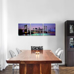 An Illuminated Brooklyn Bridge With Lower Manhattan's Financial District Skyline In The Background, New York City, New York // Panoramic Images (20"L x 60"W x 1.5"H)