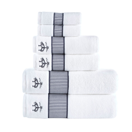 Fancy Border Towel Set // Set of 6 (Anthracite)
