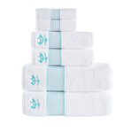 Brooks Brothers Rope Stripe Border // 6 Piece Towel Set // Sea Glass