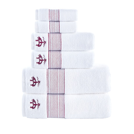 Brooks Brothers Rope Stripe Border // 6 Piece Towel Set (Scarlet Sage)