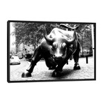 Wall Street Bull Black & White // Unknown Artist (18"H x 26"W x 1.5"D)
