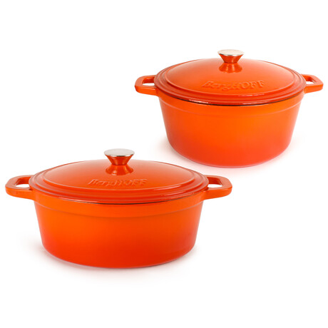 Neo 4 Piece Cast Iron Set // 5qt + 7qt Covered Dutch Ovens // Orange