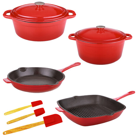 Neo 9 Piece Cast Iron Cookware Set // Red