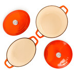 Neo 4 Piece Cast Iron Set // 5qt + 7qt Covered Dutch Ovens // Orange