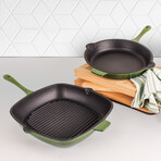 Neo 2 Piece Cast Iron Set // 10" Fry Pan + 11" Grill Pan (Blue)