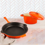 Neo 3 Piece Cast Iron Set // 3qt Covered Dutch Oven + 10" Fry Pan (Red)