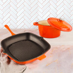 Neo 3 Piece Cast Iron Set // 3qt Covered Dutch Oven + 11" Grill Pan (Red)