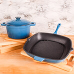 Neo 3 Piece Cast Iron Set // 3qt Covered Dutch Oven + 11" Grill Pan (Red)