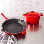 Neo 3 Piece Cast Iron Set // 3qt Covered Dutch Oven + 10" Fry Pan (Red)