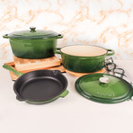 Neo 5 Piece Cast Iron Set // 5 qt + 8qt Covered Dutch Ovens  // 10" Fry Pan (White)