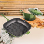 Neo 3 Piece Cast Iron Set // 3qt Covered Dutch Oven + 11" Grill Pan (Red)