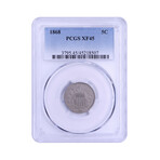 1868 Shield Nickel // PCGS Certified XF45 // Deluxe Collector's Pouch