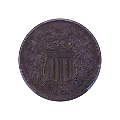 1864 Two Cent Piece // PCGS Certified AU53 // Deluxe Collector's Pouch