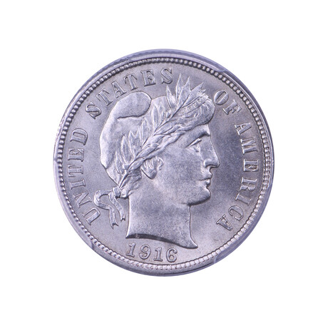 1916 Barber Dime // PCGS Certified MS63 // Deluxe Collector's Pouch