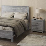 Albany Queen Size Bed Frame + Two 2-Drawer Nightstands // Set of 3 (Espresso)