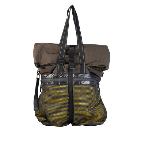 Leather + Nylon Tote // Brown + Green // Store Display