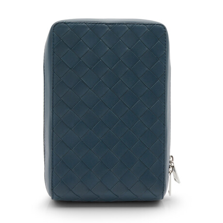 Intrecciato Leather Crossbody Bag // Blue // Store Display