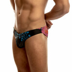 Second Skin Japanese Flower Print Swim Brief // Black (XL)