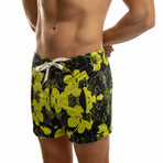 Fresh Style Hibiscus Print Mesh Cover Up Short // Royal + Yellow (M)