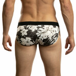 Nico Kai Sport Cut Tropical Flower Print Swim Brief // Black + White (XS)