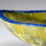 Genuine Polished Green Jade with Lapis Lazuli Trimming Small Oval Bowl