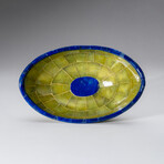 Genuine Polished Green Jade with Lapis Lazuli Trimming Small Oval Bowl
