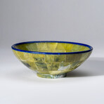 Genuine Polished Green Jade with Lapis Lazuli Trimming Round Bowl // 5"