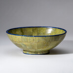Genuine Polished Green Jade with Lapis Lazuli Trimming Large Oval Bowl