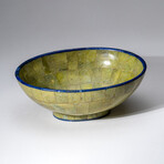 Genuine Polished Green Jade with Lapis Lazuli Trimming Large Oval Bowl