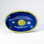 Genuine Polished Lapis Lazuli Oval Bowl with Green Jade Trimming
