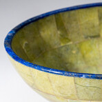 Genuine Polished Green Jade with Lapis Lazuli Trimming Large Oval Bowl