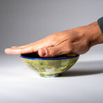 Genuine Polished Green Jade with Lapis Lazuli Trimming Round Bowl // 5"