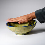 Genuine Polished Green Jade with Lapis Lazuli Trimming Large Oval Bowl