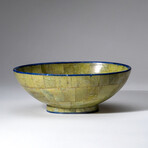Genuine Polished Green Jade with Lapis Lazuli Trimming Large Oval Bowl