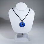 Genuine Round Lapis Lazuli Pendant with Adjustable length Black Cord // 17.1g