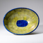 Genuine Polished Green Jade with Lapis Lazuli Trimming Large Oval Bowl