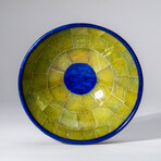 Genuine Polished Green Jade with Lapis Lazuli Trimming Round Bowl // 5"