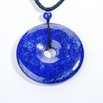 Genuine Round Lapis Lazuli Pendant With Adjustable Length Black Cord // 28.2g