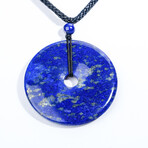 Genuine Round Lapis Lazuli Pendant with Adjustable length Black Cord // 24.3g