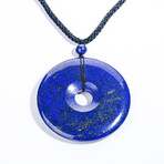 Genuine Round Lapis Lazuli Pendant with Adjustable length Black Cord // 14.4g