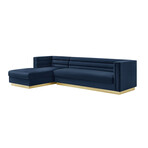 Anniston Velvet Upholstered Chaise Sectional Sofa // Left (Navy)