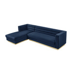 Anniston Velvet Upholstered Chaise Sectional Sofa // Left (Navy)