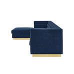 Anniston Velvet Upholstered Chaise Sectional Sofa // Left (Navy)