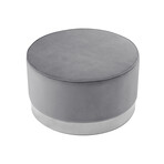 Apoplline Leather Cocktail Ottoman with Chrome Trim Base (Gray PU + Chrome)